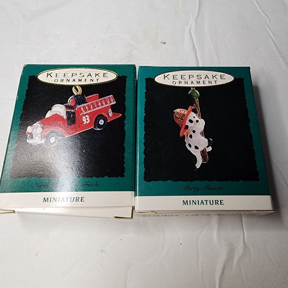 Hallmark Keepsake fireman theme 1990 mini ornament lot of 2